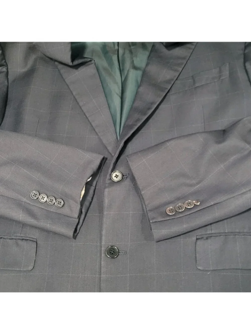 Daniel Cremieux Navy 100% Wool Check Full Suit Set Jacket 44R Pants 37x29 USA
